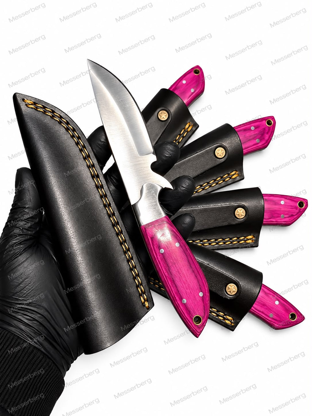Outdoor-Messer mit Pinkem Griff & Premium-Lederscheide – Markantes Design