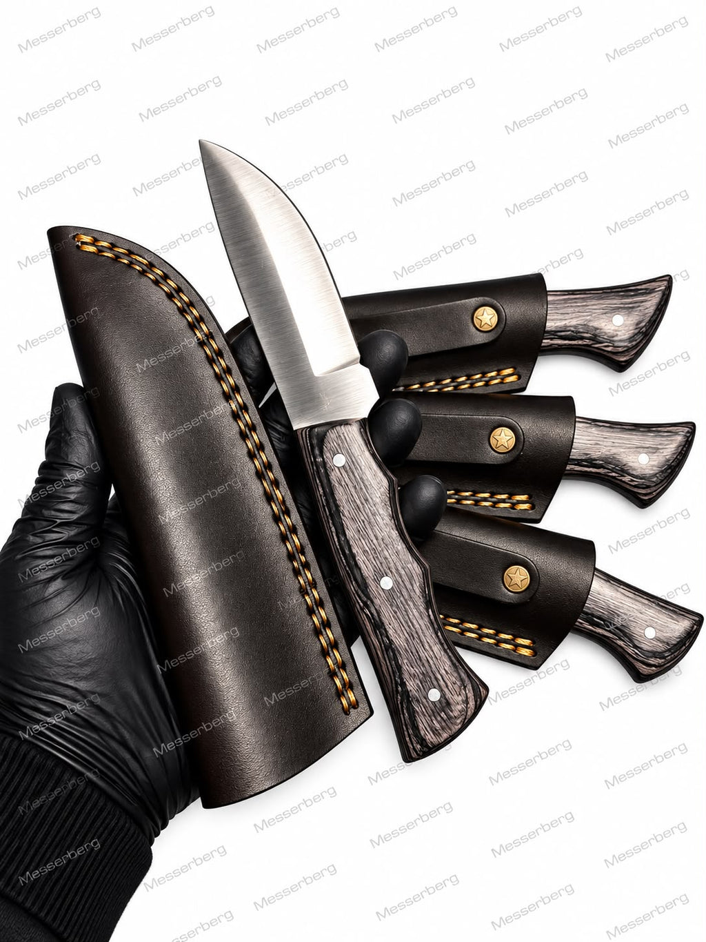 Outdoor-Messer mit Schwarz-Grauem Griff & Premium-Lederscheide