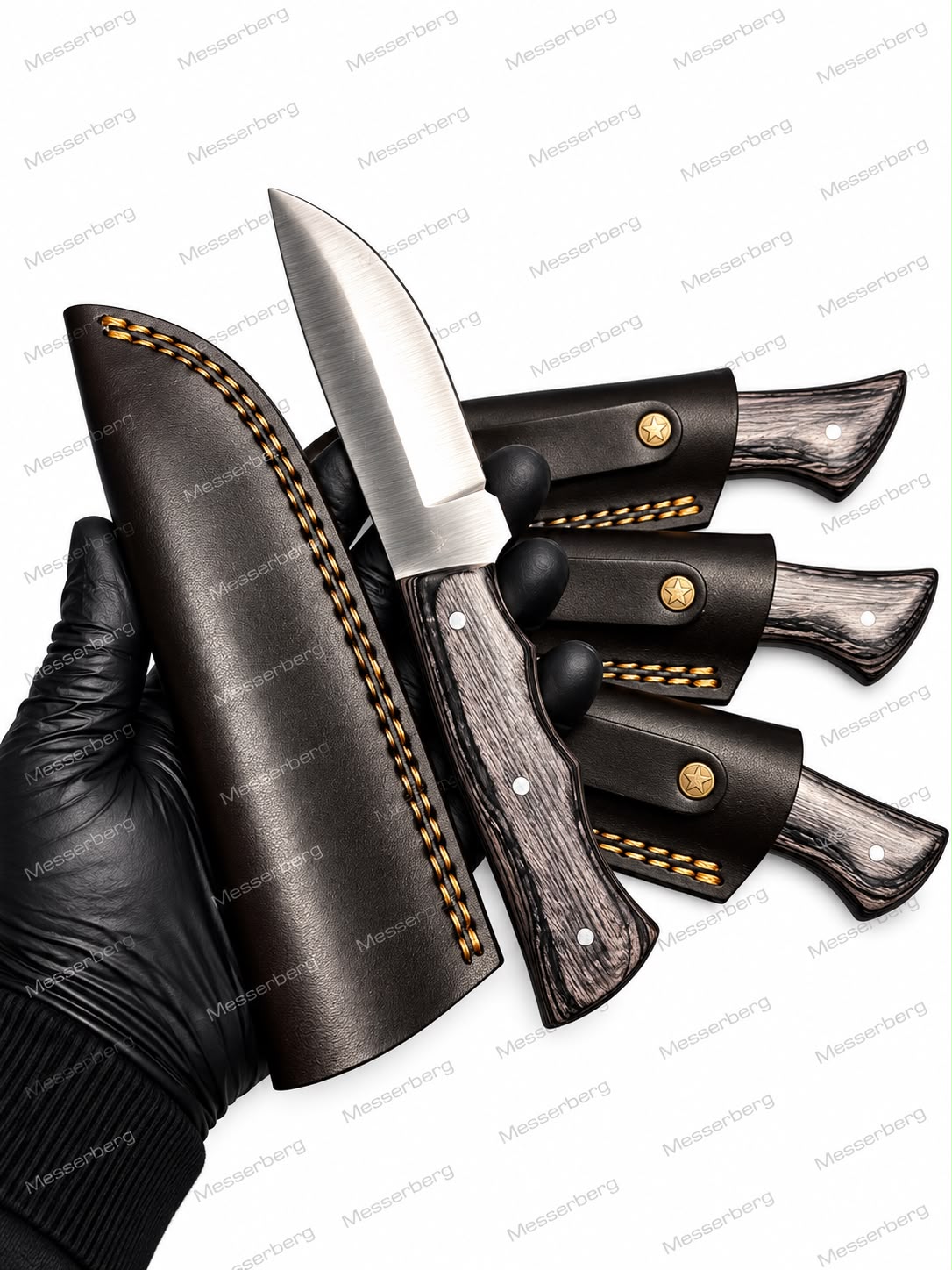 Outdoor-Messer mit Schwarz-Grauem Griff & Premium-Lederscheide