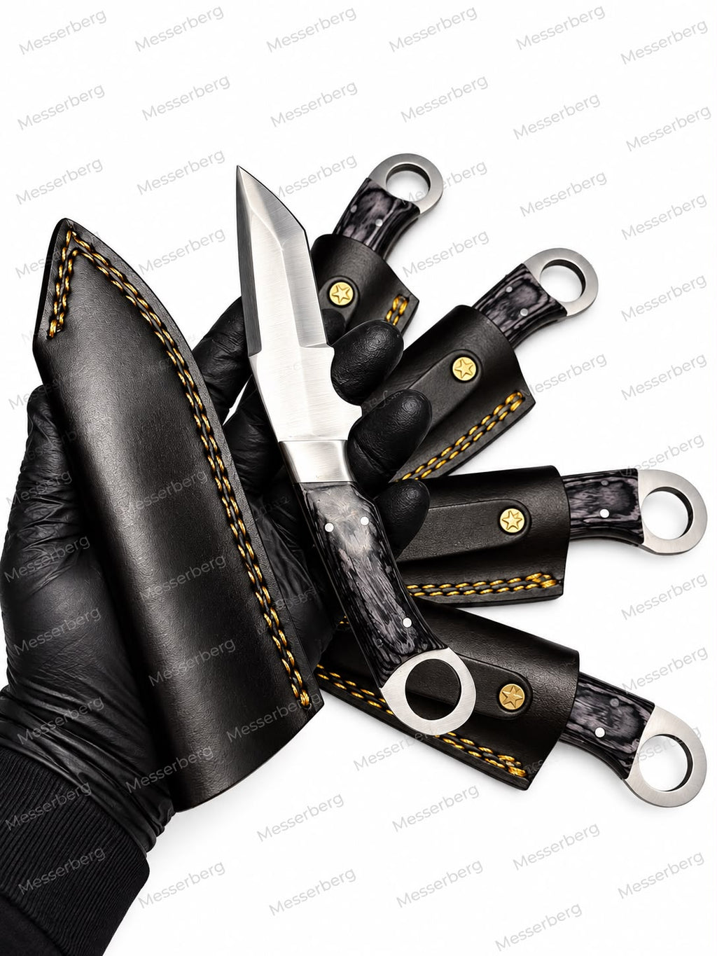 Outdoor-Messer mit Carbon-Optik & Premium-Lederscheide – Modernes Design