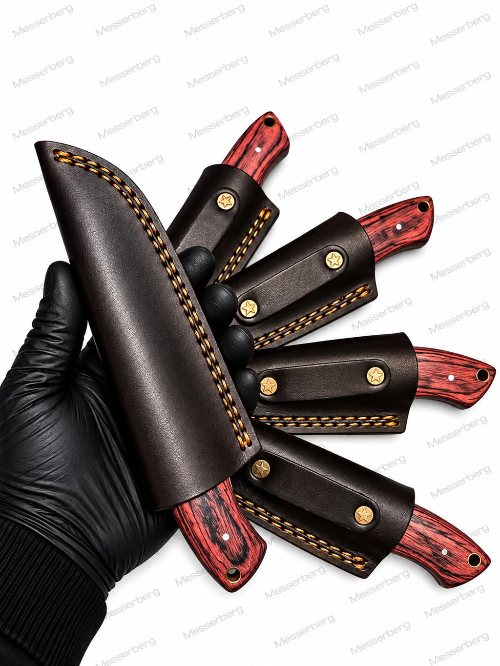 Outdoor-Messer mit Rot-Schwarzem Griff & Premium-Lederscheide
