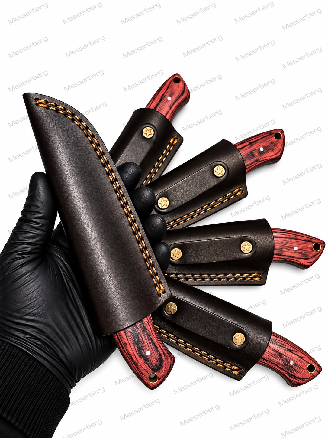 Outdoor-Messer mit Rot-Schwarzem Griff & Premium-Lederscheide