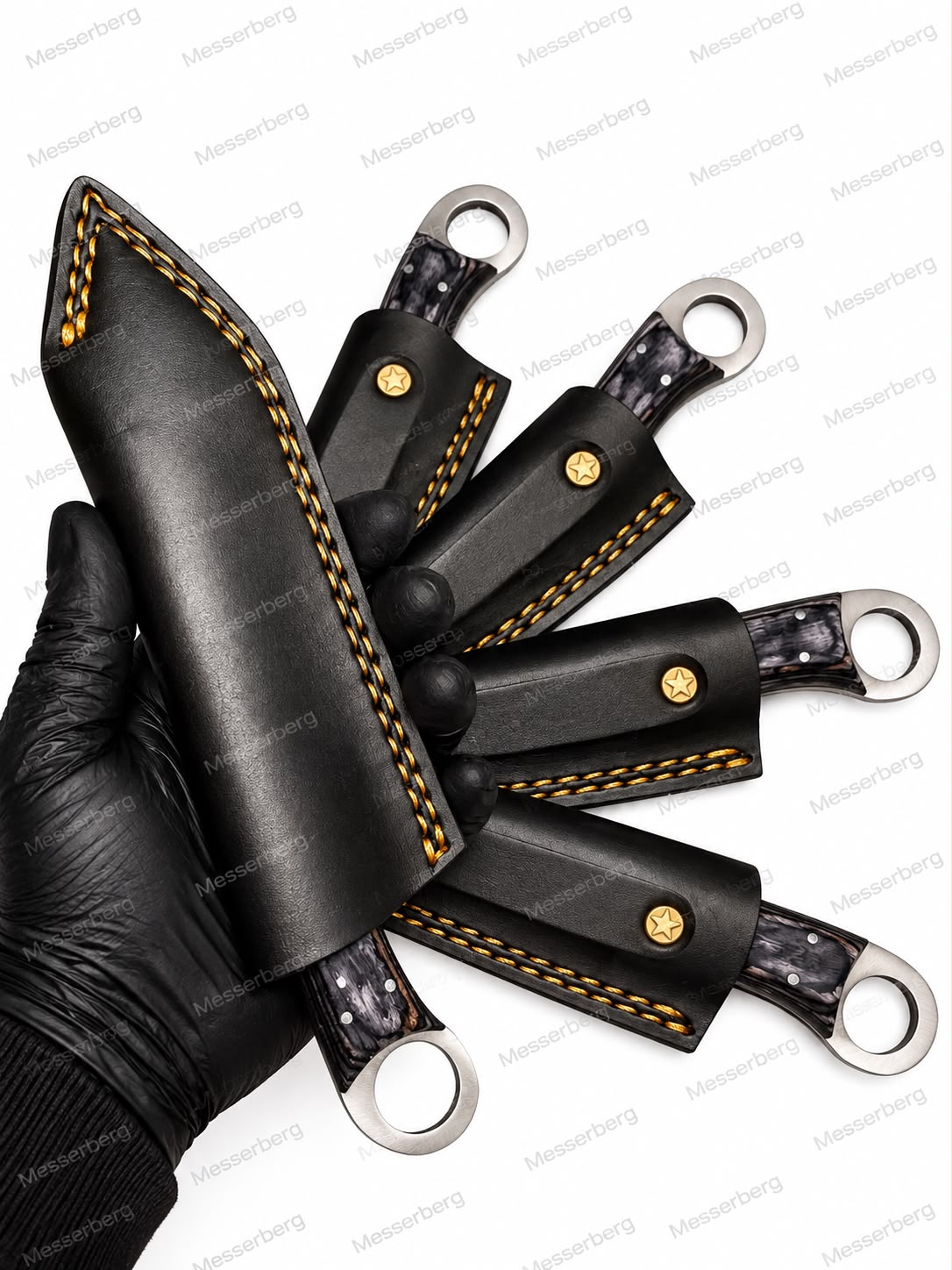 Outdoor-Messer mit Carbon-Optik & Premium-Lederscheide – Modernes Design