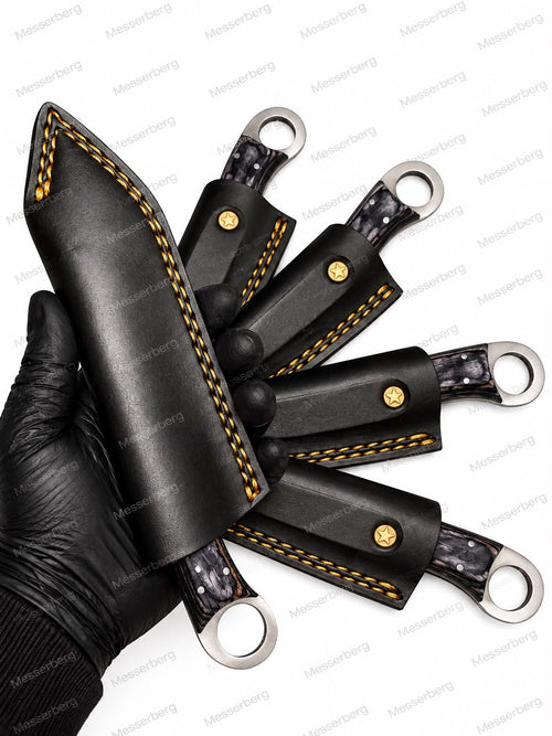 Outdoor-Messer mit Carbon-Optik & Premium-Lederscheide – Modernes Design