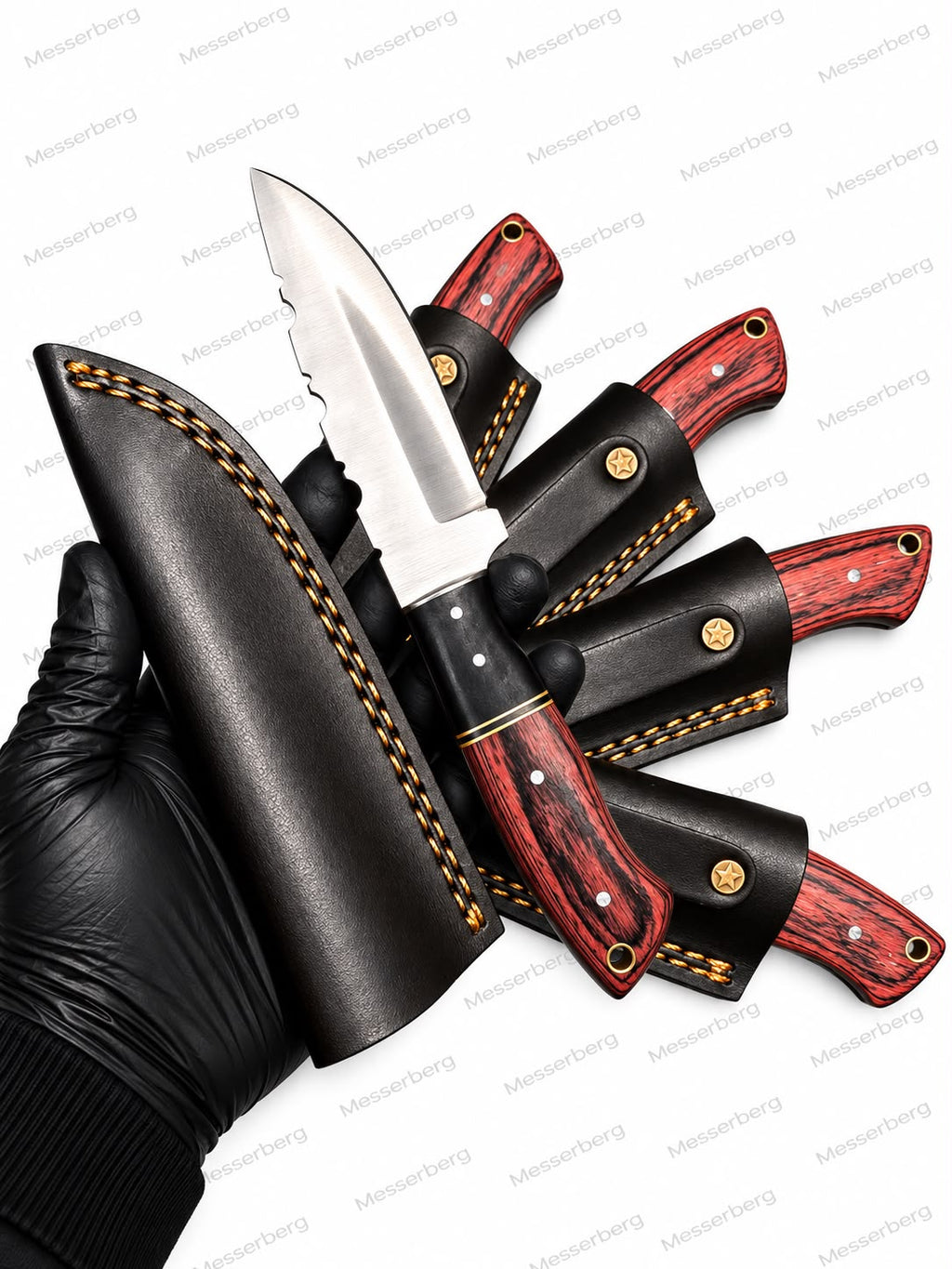 Outdoor-Messer mit Rot-Schwarzem Griff & Premium-Lederscheide