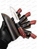 Outdoor-Messer mit Rot-Schwarzem Griff & Premium-Lederscheide