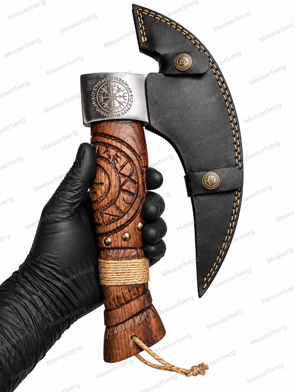Wikinger-Kampfaxt – Nordische Axt mit Vegvisir & Schlangenmotiv