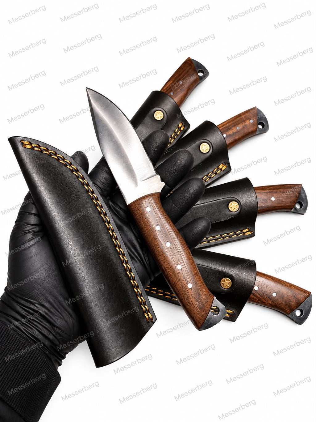 MesserBerg Outdoor-Messer mit Holzgriff & Premium-Lederscheide – Klassisches Design