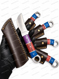 Outdoor-Messer mit Blau-Rotem Griff & Premium-Lederscheide