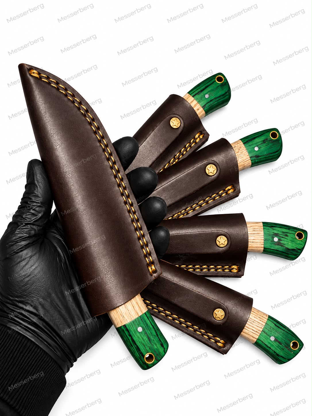 Outdoor-Messer mit Grünem Griff & Premium-Lederscheide – Edles Design